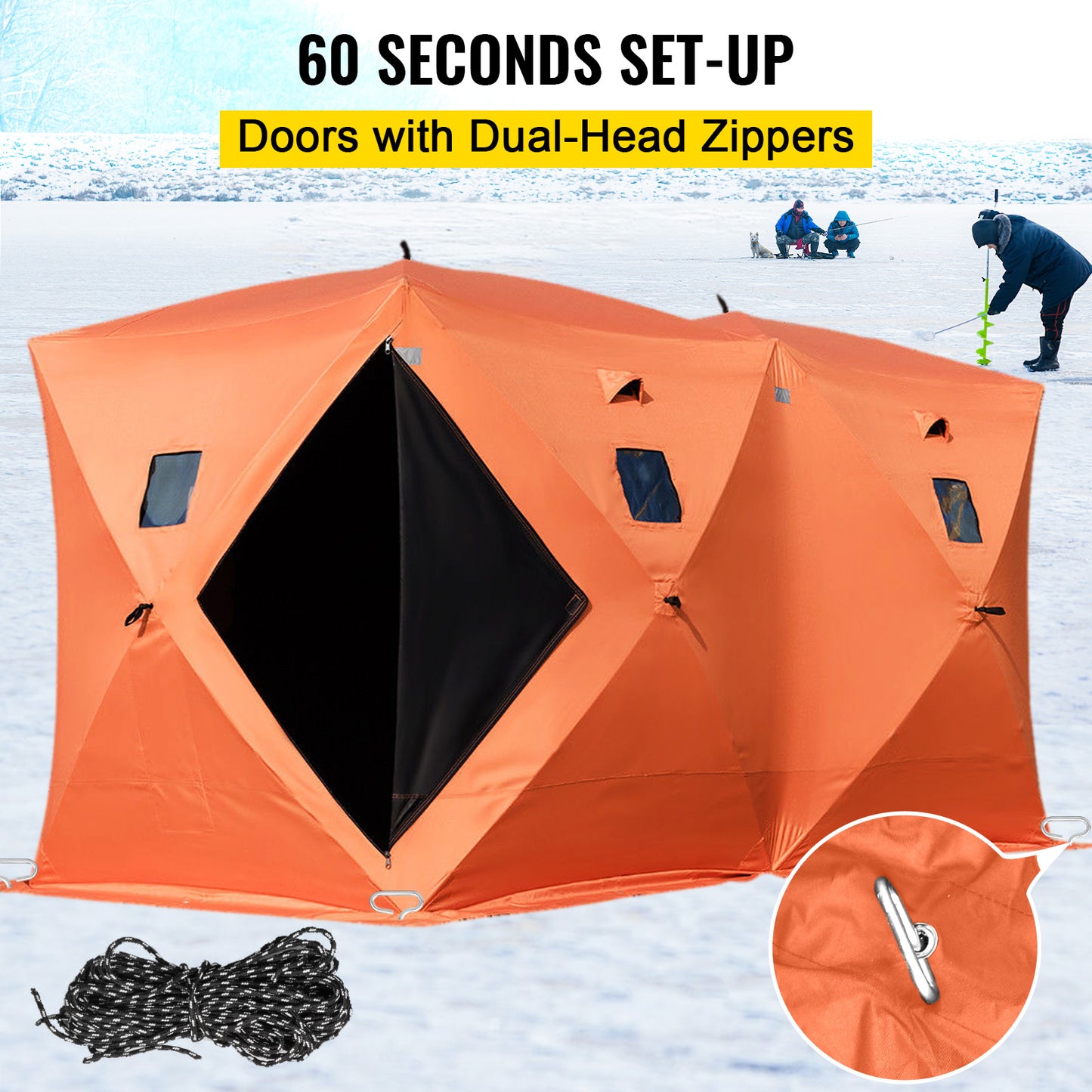 Camouflage Insulated Winter Fishing Tent, 8-Person, Waterproof.