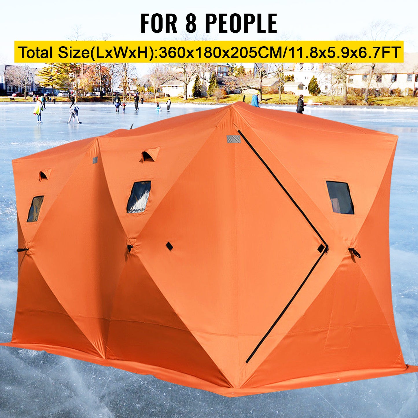 Camouflage Insulated Winter Fishing Tent, 8-Person, Waterproof.