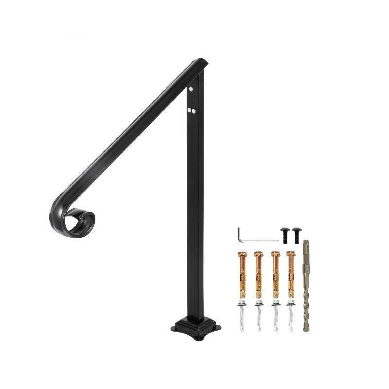 Mains courantes extérieures 1/2/3 marches en fer pour escaliers et jardin, noir, style tuyau – 127 cm de long