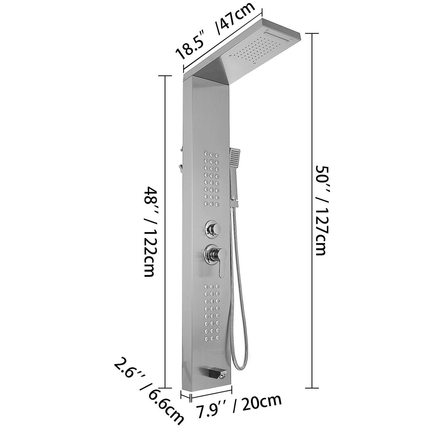 Système de panneau de douche LED avec jets de massage et robinets de bain (50")