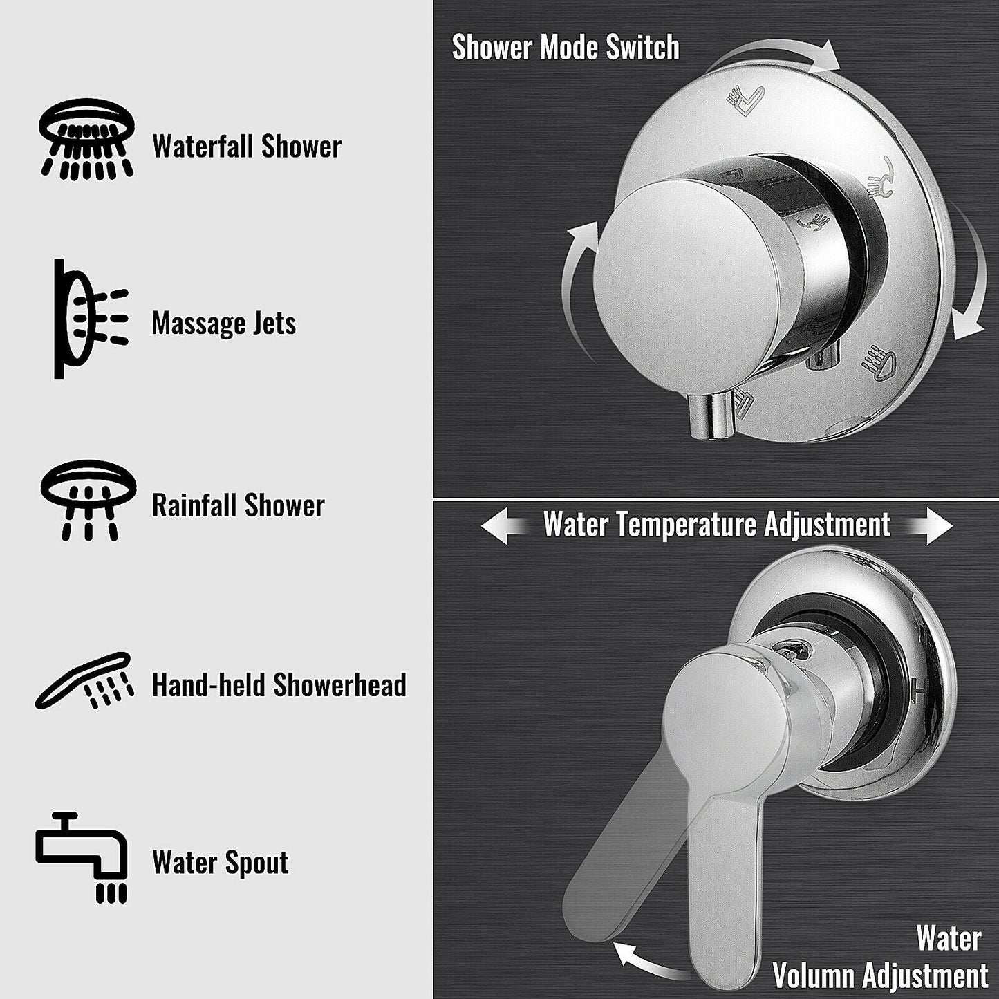 LED Shower Panel System Waterfall Massage Jets Tub Faucet 50"