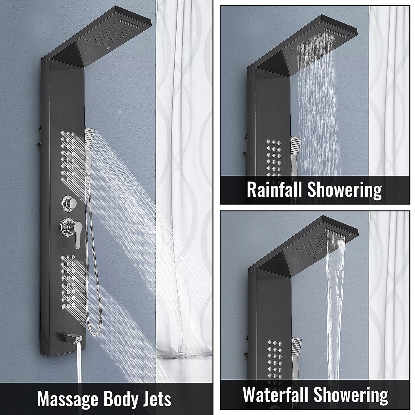 LED Shower Panel System Waterfall Rain Massage Jets with Faucets