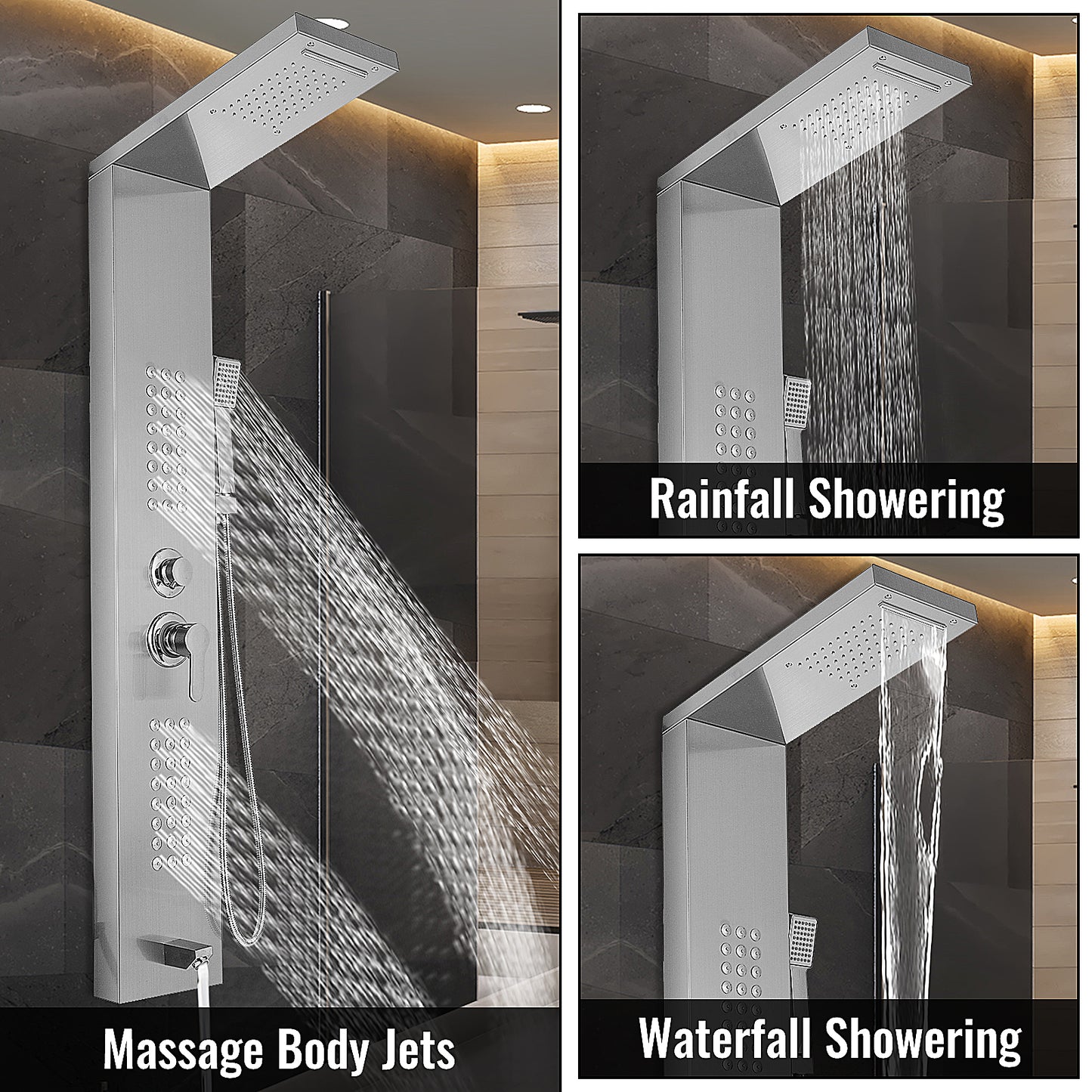 LED Shower Panel System with Massage Jets and Bath Taps (50")