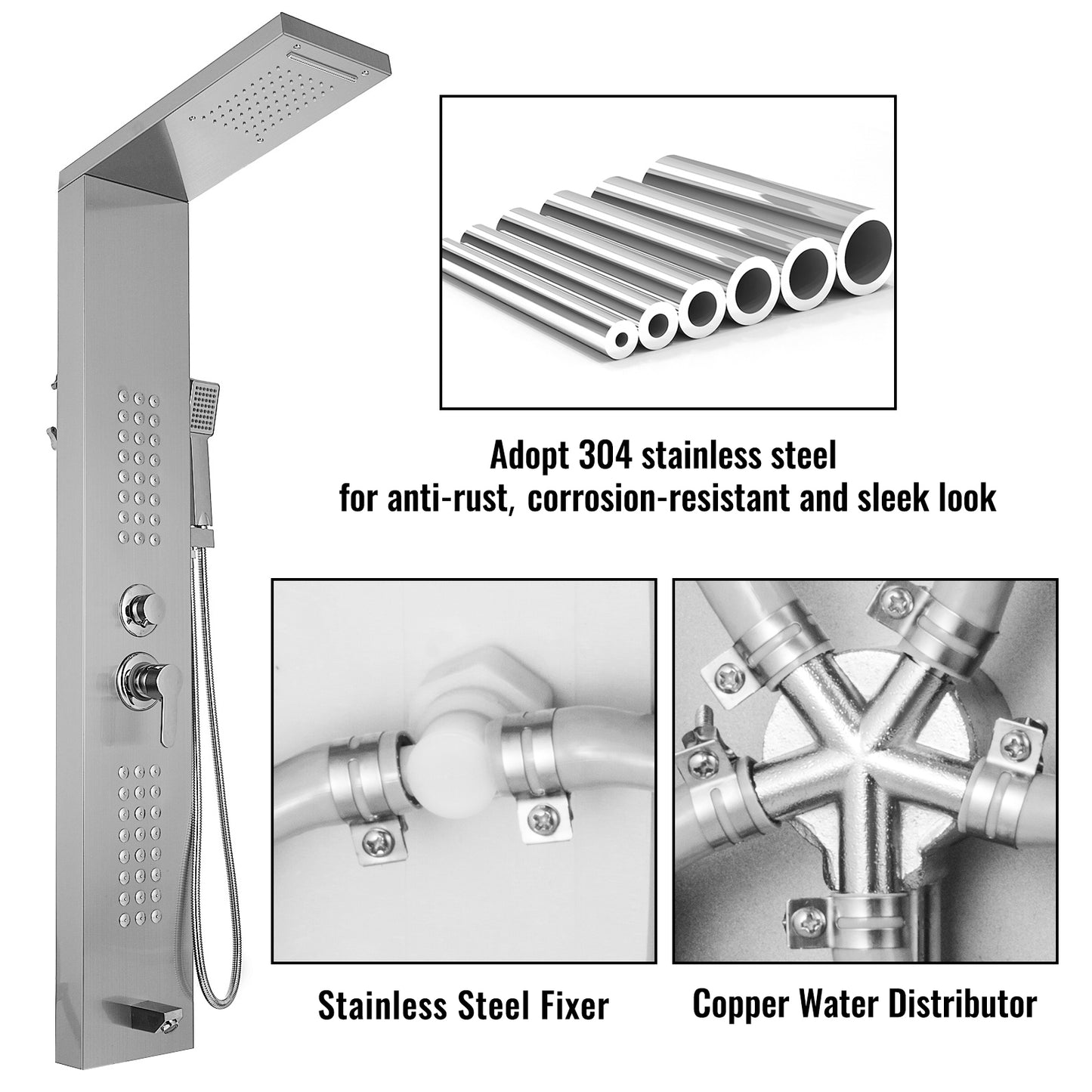 LED Shower Panel System with Massage Jets and Bath Taps (50")