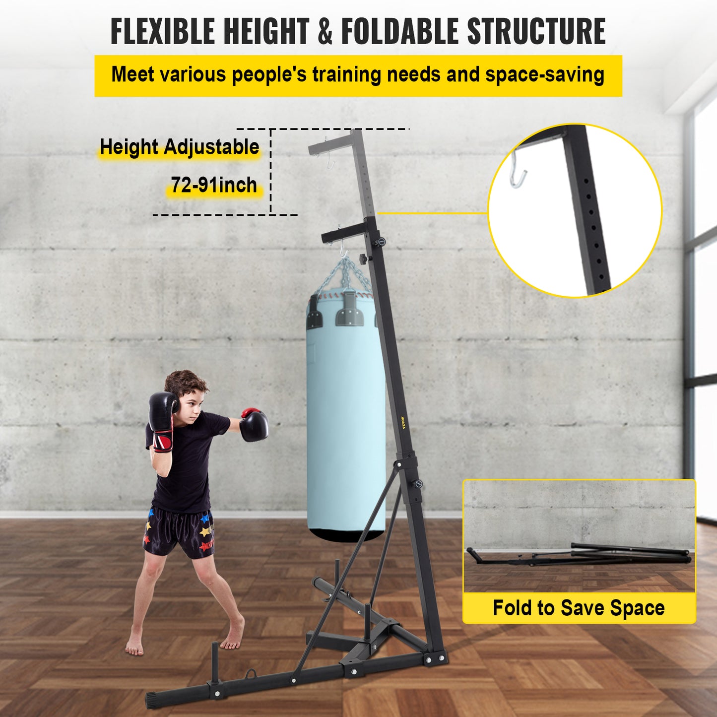 Boxing Stand, Height Adjustable, Foldable, 60Kg capacity, Black