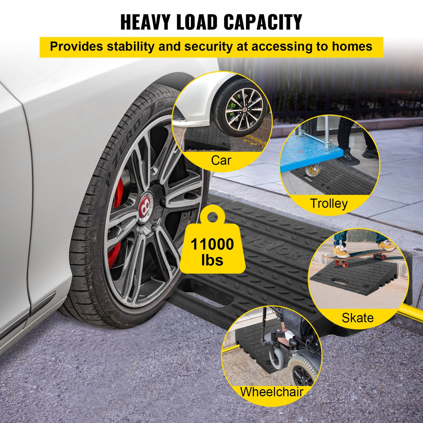 Rubber Doorway Ramp 4" Rise Non-Slip 11000lbs Load Capacity