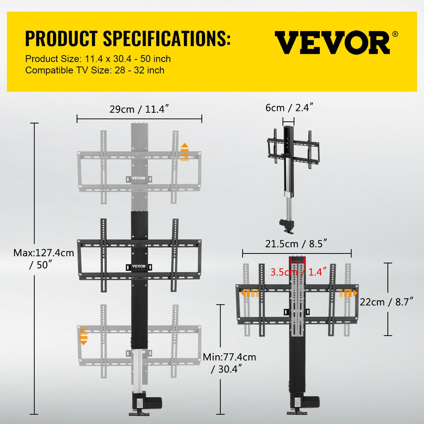 Lift motorizat pentru TV cu motor de curent continuu cu telecomandă, cursă 500-1000 mm, suport de montare LCD cu plasmă