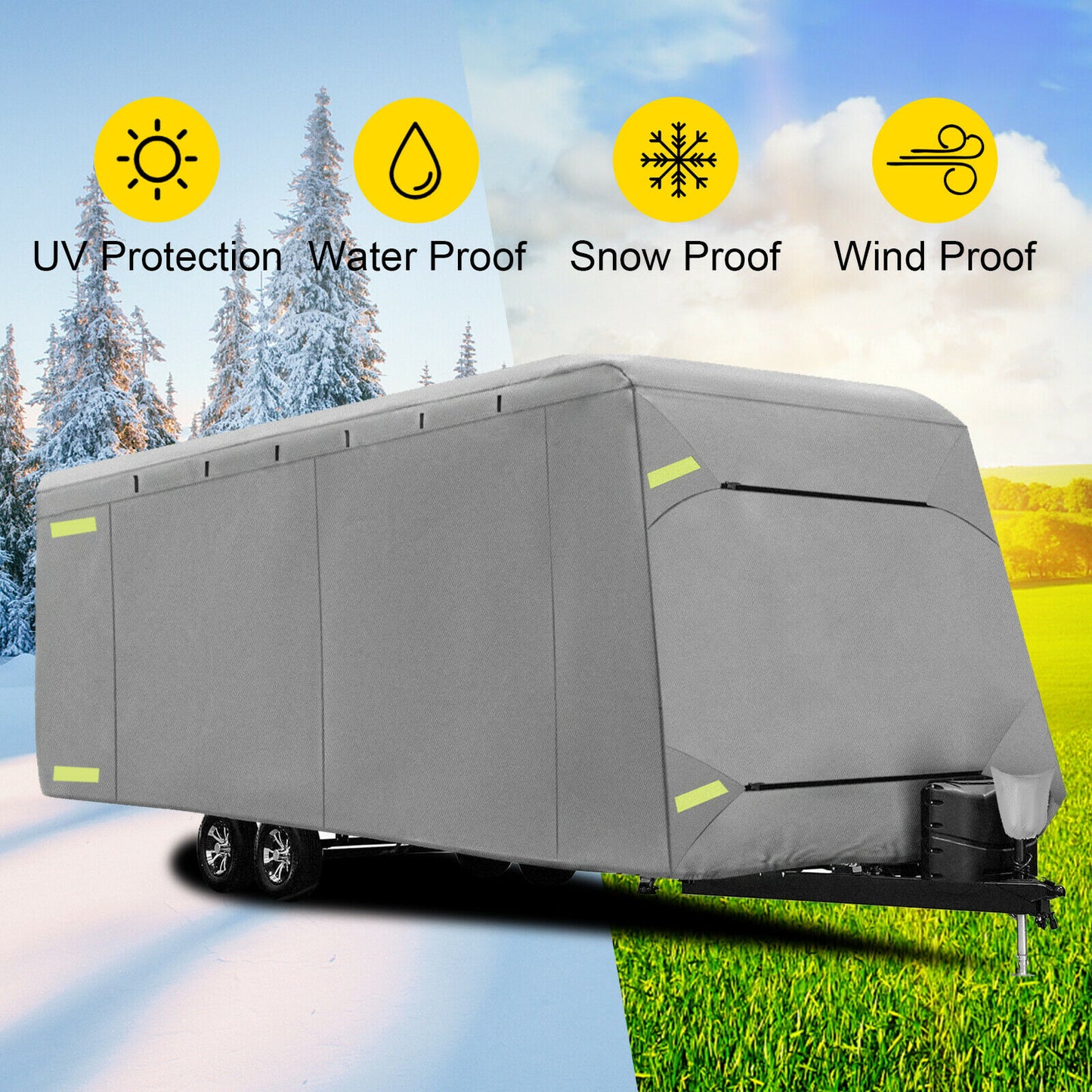 Travel Trailer Cover Non-woven Fabric All-Round Protection, Adhesive Patch & Storage Bag Included (Size dependent)