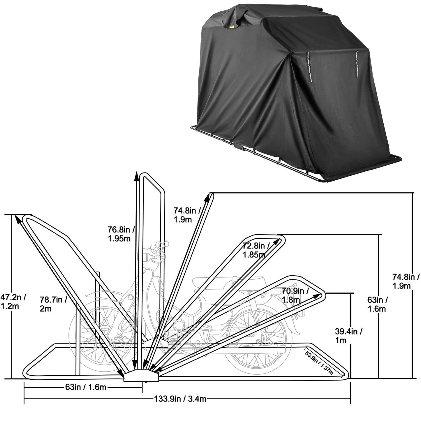 Waterproof Motorcycle Cover for Outdoor Storage (Universal, Dust/Rain/Snow/UV)