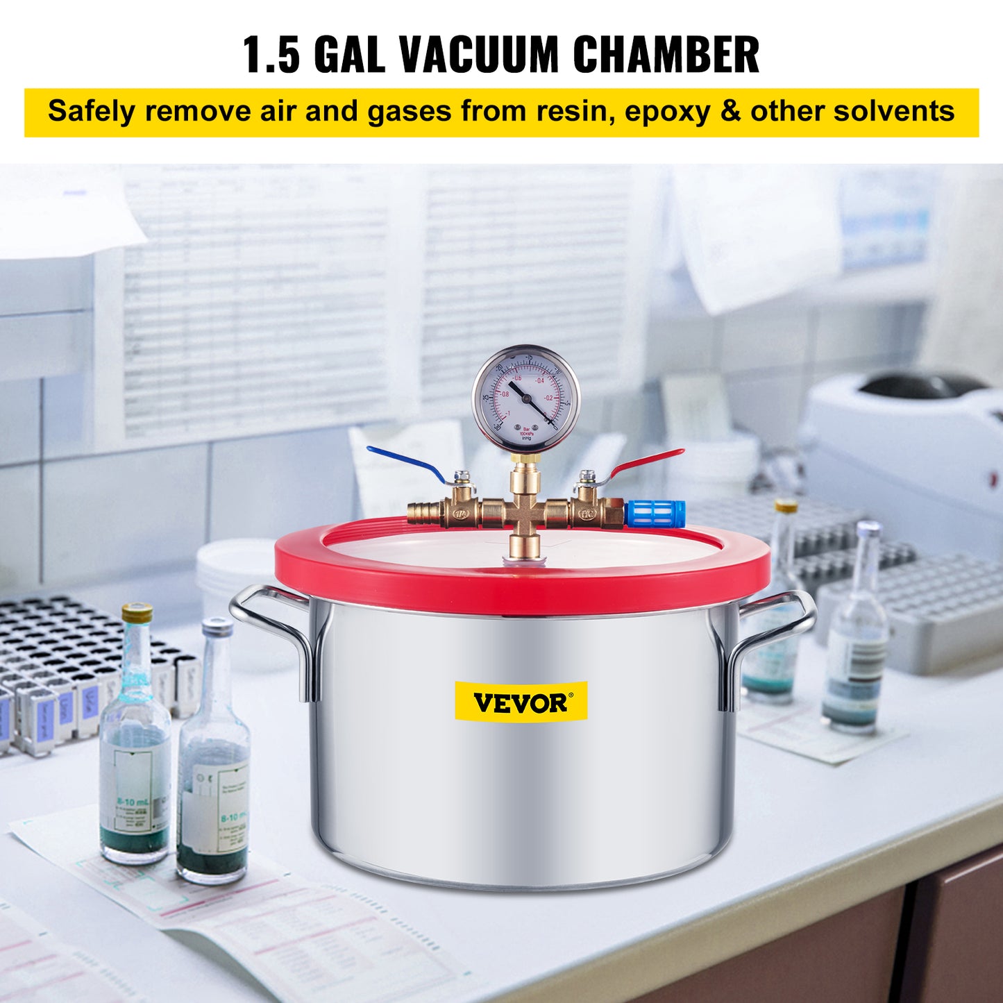 Stainless Steel Vacuum Chamber with Acrylic/Silicone Lid (1.5-5 Gallon)