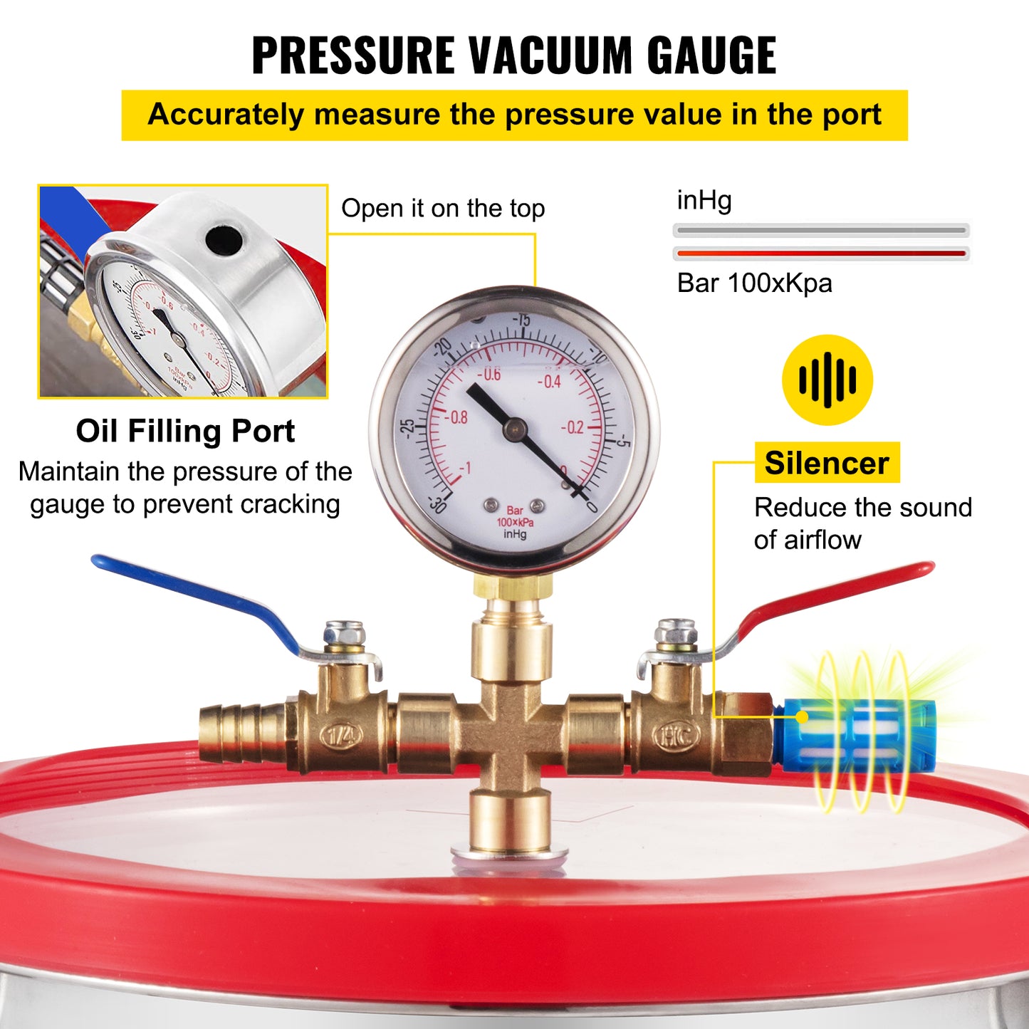 Stainless Steel Vacuum Chamber with Acrylic/Silicone Lid (1.5-5 Gallon)