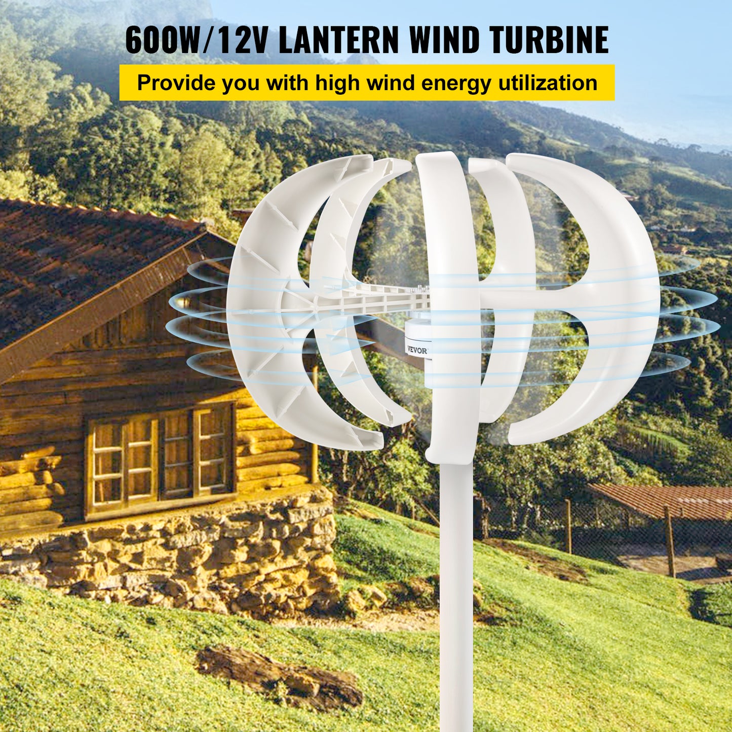 Windturbine, Vevor, Vertical Axis, 600W, 12V, White