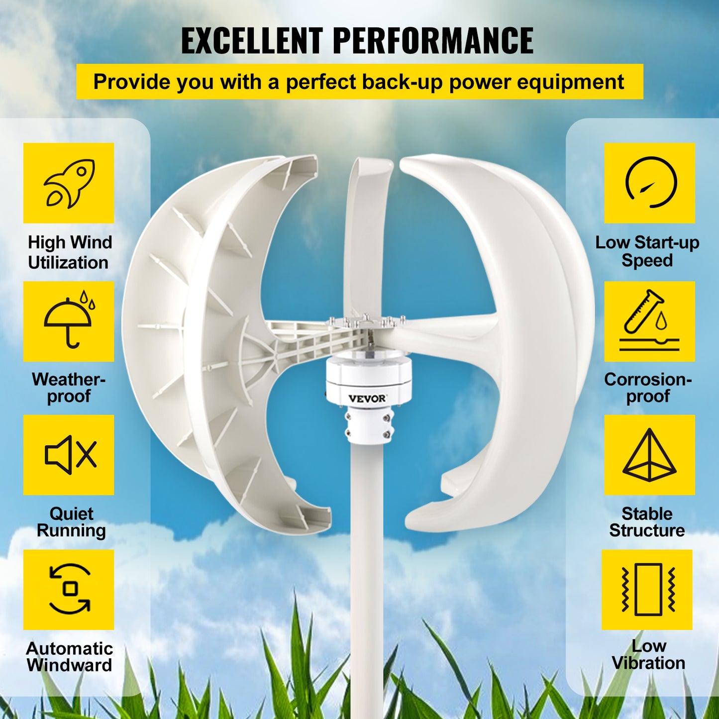 Windturbine, Vevor, Vertical Axis, 600W, 12V, White