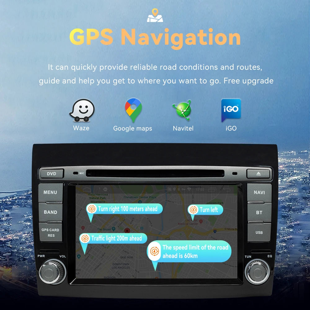 Wireless Speakers  Car DVD Player for Fiat/Bravo 2007-2012 GPS Navigation Auto Radio DSP IPS 64GB DVR OBD Cam