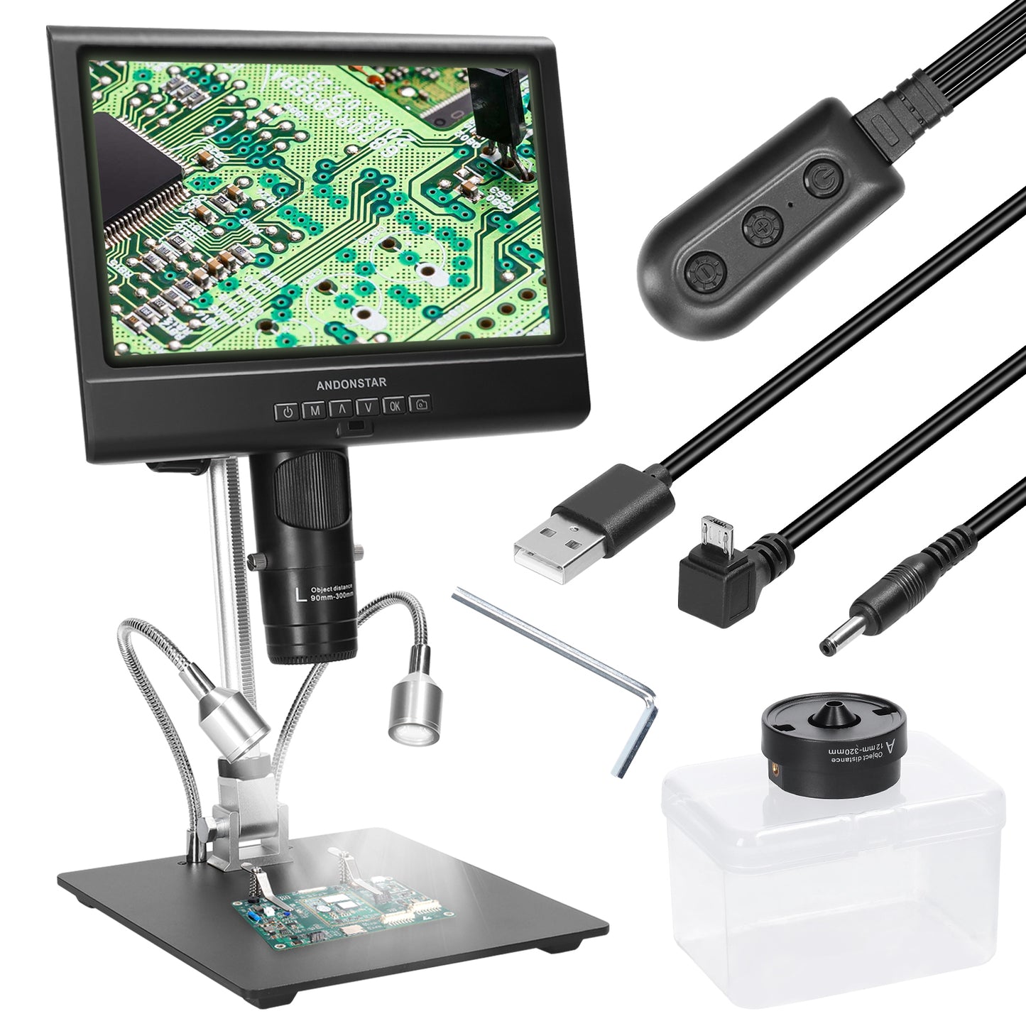 Digital Microscope, AD209, 4X Display Magnification, LED Lamp, Black