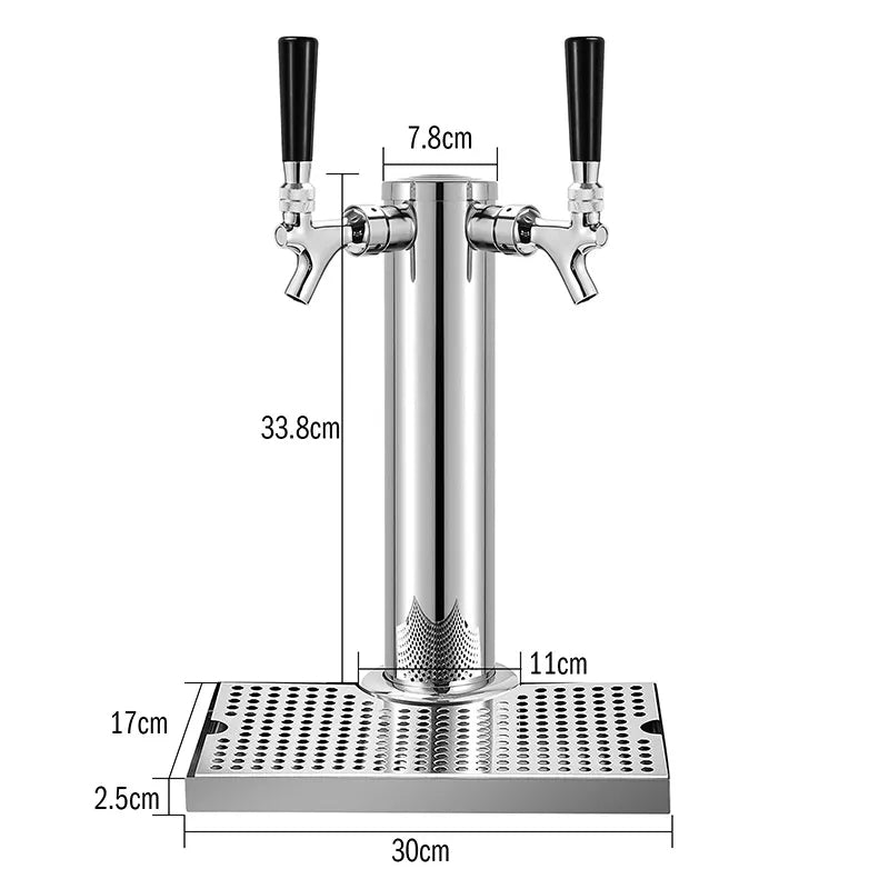 Beer Pump, Stainless Steel, Dual Faucet, Co2 Regulator, Silver