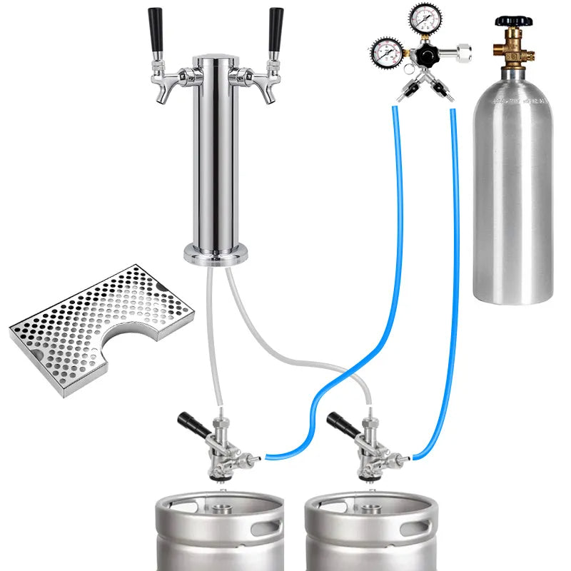 Beer Pump, Stainless Steel, Dual Faucet, Co2 Regulator, Silver