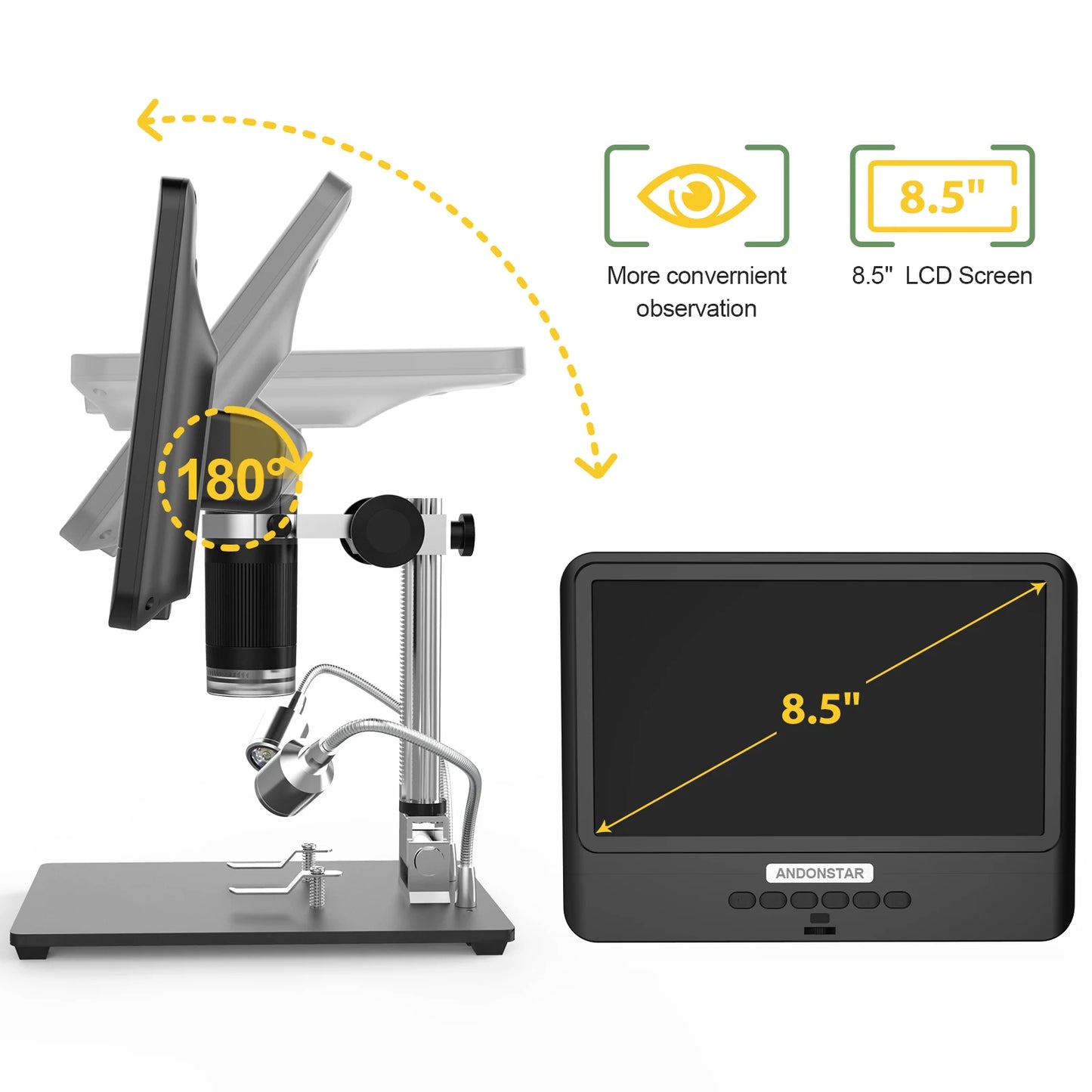 Microscope, 1080P, Digital, 1200X, Metal, LCD Display, No battery, Black