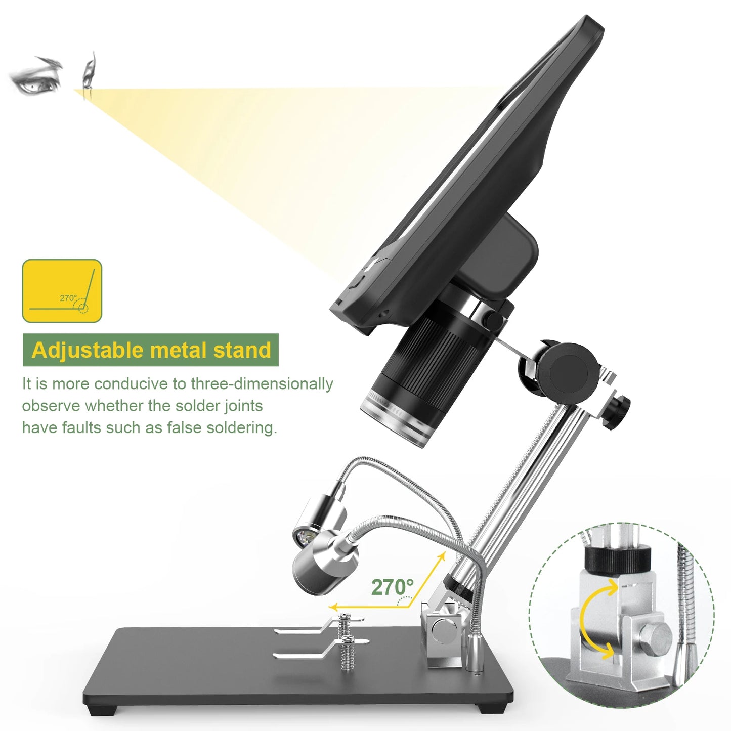 Microscope, 1080P, Digital, 1200X, Metal, LCD Display, No battery, Black