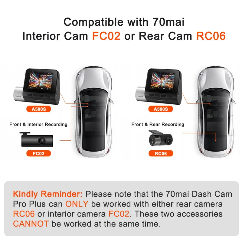 DVR Car Camera, Front and Rear, 64GB SD Card, Wifi, 2592x1944, 140 Rotation, Black