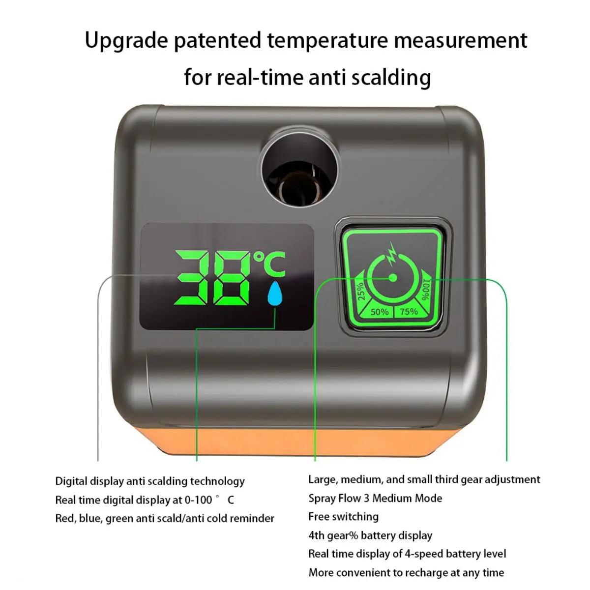 Shower, For Camping, Digital Display, Electric, ABS, Orange