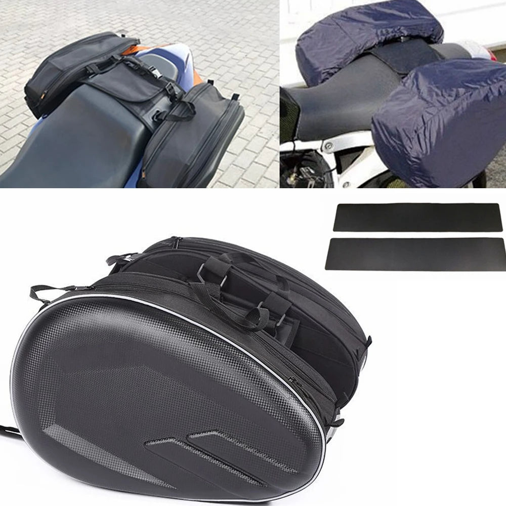 Motorcycle side bag, Waterproof, 36-58L, PU Material, Black