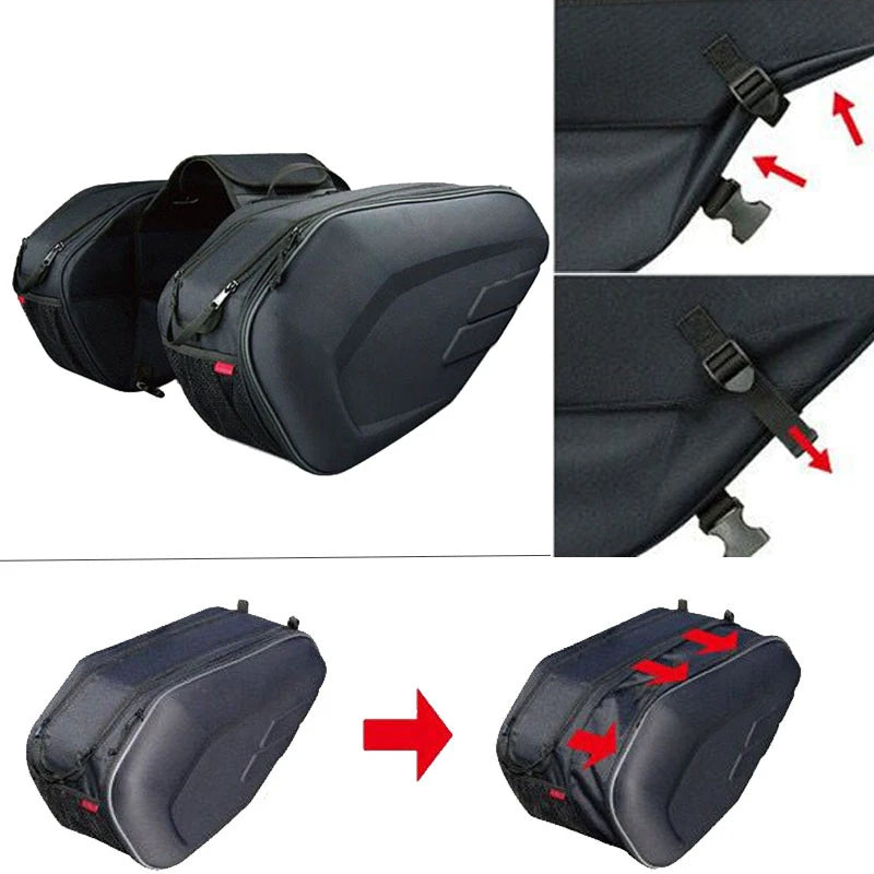 Motorcycle side bag, Waterproof, 36-58L, PU Material, Black