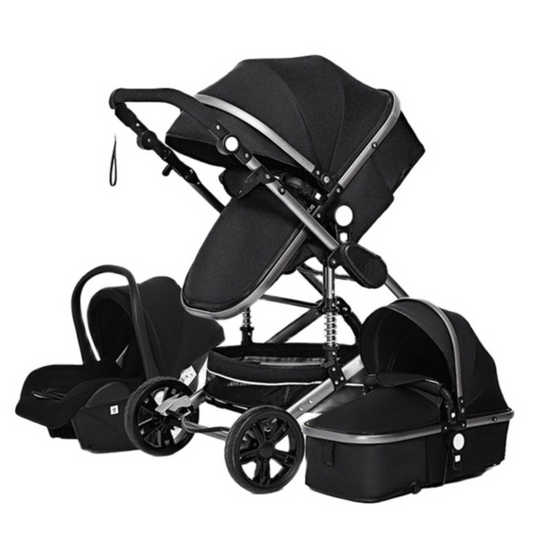 Folding Stroller,  3 in 1, Portable, 4 Wheels, Black