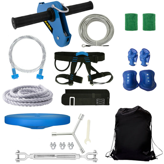 Zip Line Kit, VV-YDS-80FT250LBS, Stainless, Swing Seat, Brake, 80ft, Blue