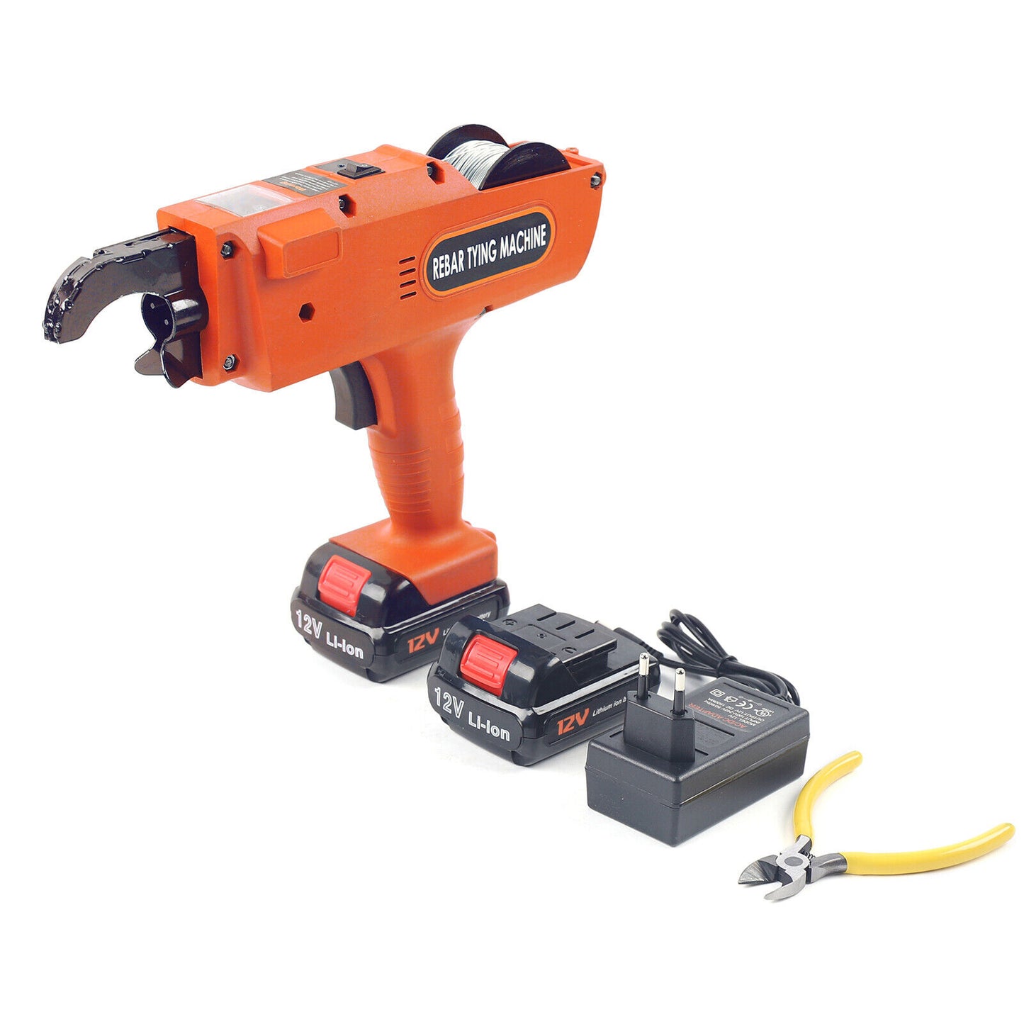 Machine à attacher les barres d'armature, 12 V, Métal, 34 mm, Une batterie, Orange