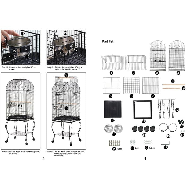 Cage à oiseaux | En augmentation | avec roues | Mobile | Métal | Nichoir | 53 x 53 x 150 cm | sur roues