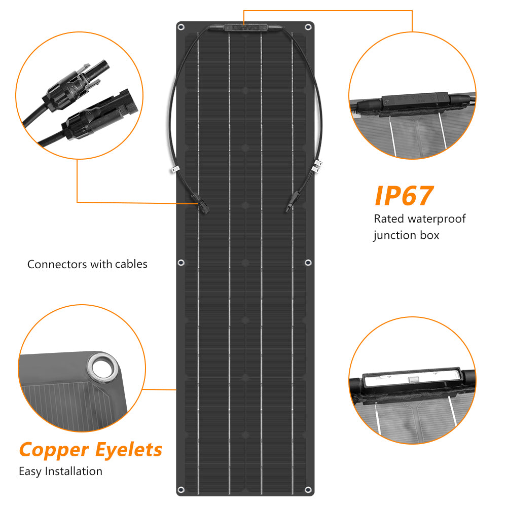 2pcs 50W 12V 100W Monocrystalline Flexible Solar Panel, Ultra Lightweight Thin