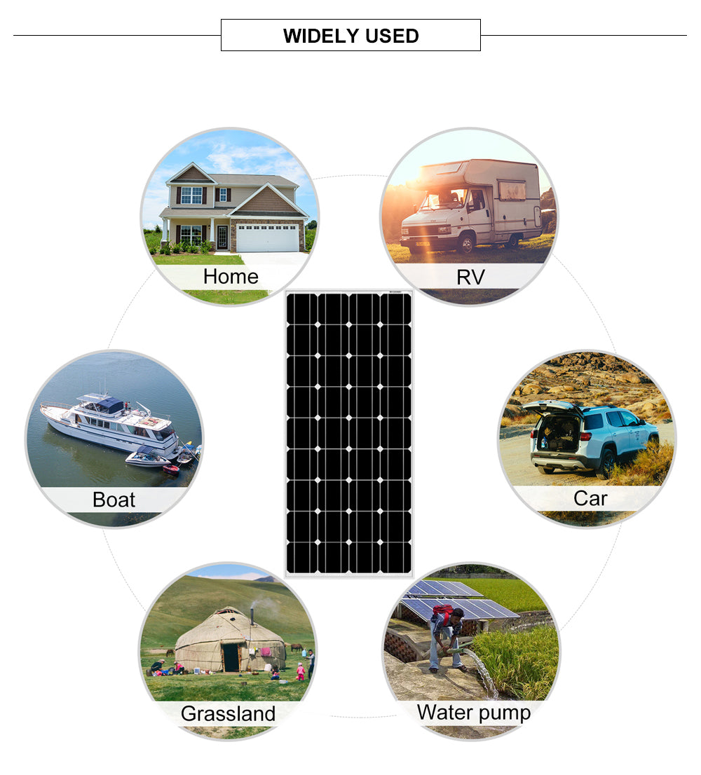 100W 18V Monocrystalline Solar Panel, DSP-100M, Waterproof, 12V Charge