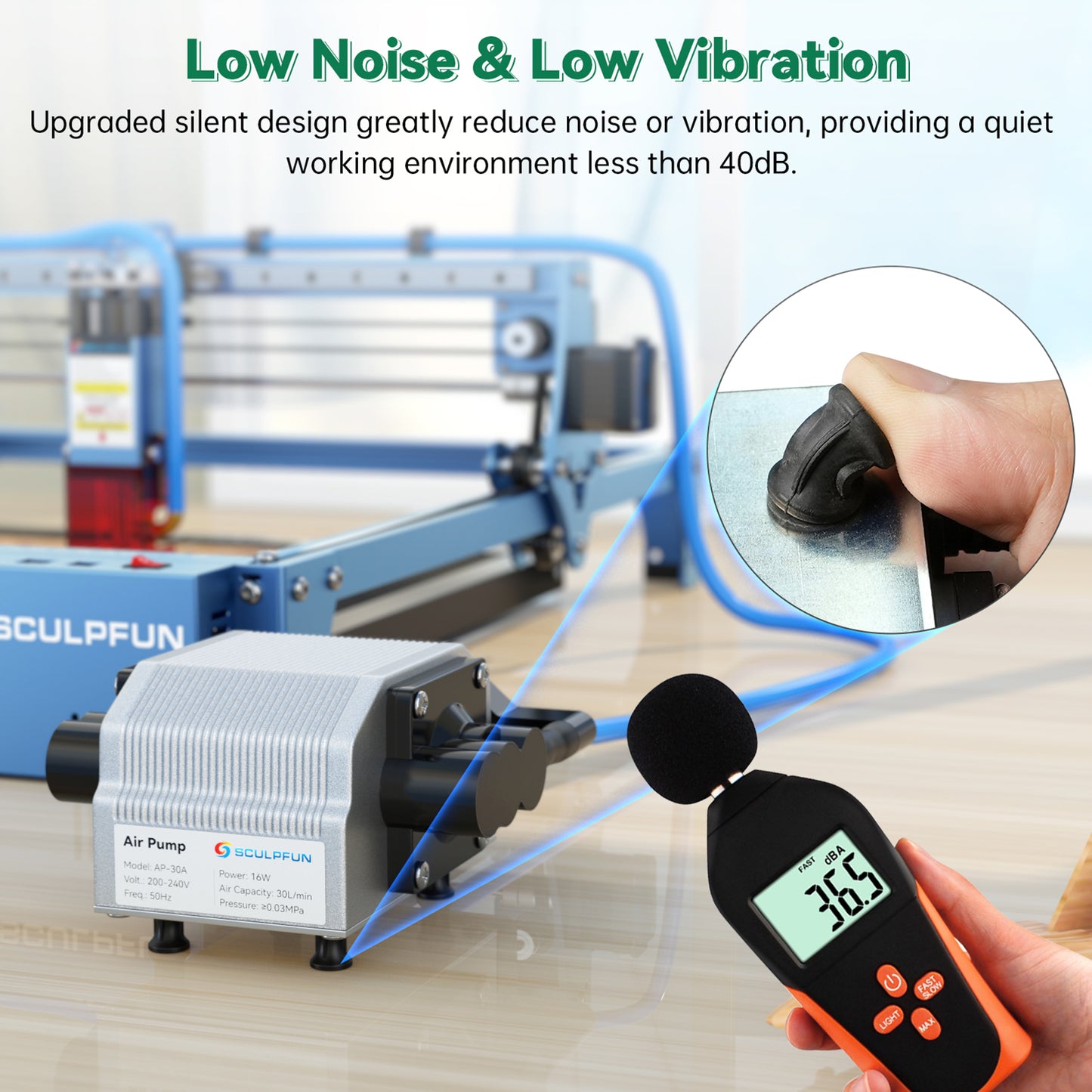 30L/Min Laser Air Compressor, Adjustable Speed, Low Noise, Low Vibration