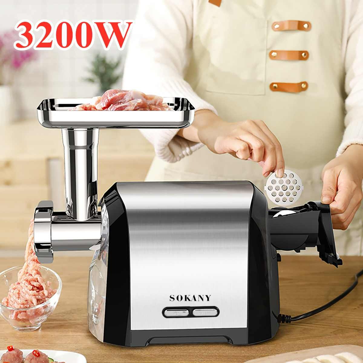 Masina de tocat carne | 3200W | Electrice | Masina de tocat carne | Producător de cârnați | Argint | Oţel inoxidabil