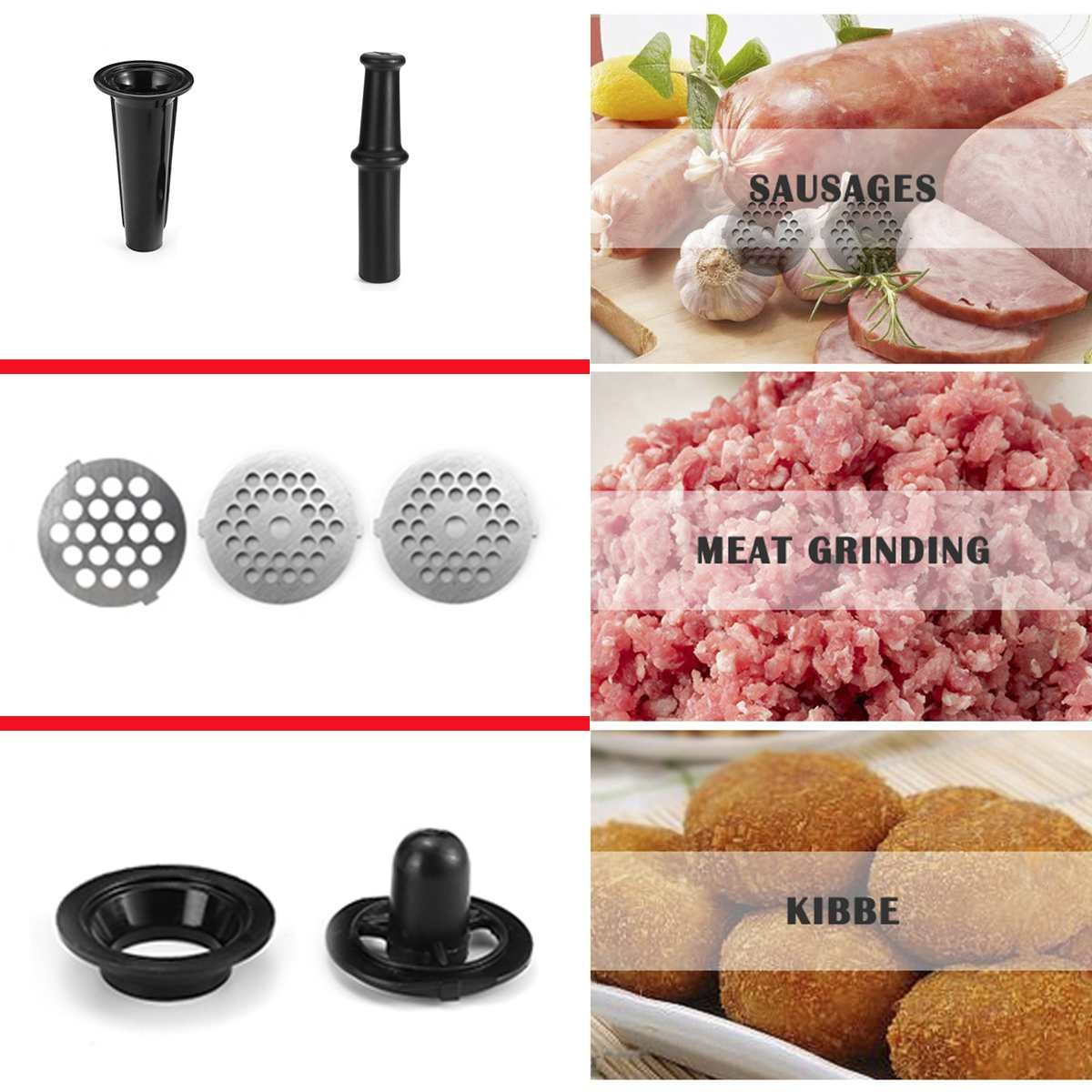 Hachoir à viande | 3200W | Électrique | Hachoir à viande | Fabricant de saucisses | Argent | Acier inoxydable