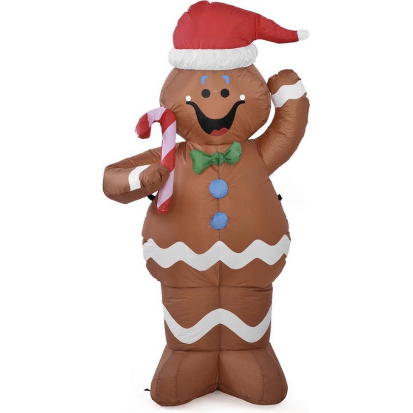 Opblaasbare Kerstpop | Gingerbreadman | 1.5 M Hoog | Versiering | Decoratie | Inclusief Blower | Inclusief Accessoires | Polyester