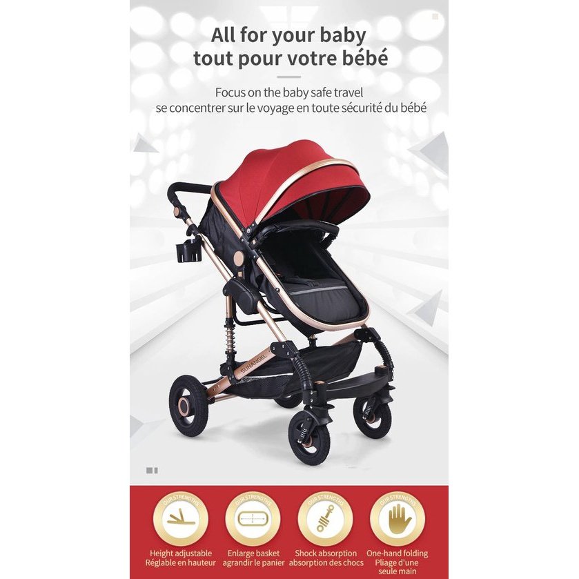 Luxe kinderwagen - Baby buggy - 3 in 1 - Zeer veilig - 600D Oxford bekleding - Duurzaam - Aluminium frame - Zwart