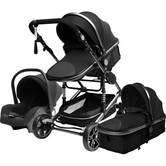 Luxe kinderwagen - Baby buggy - 3 in 1 - Zeer veilig - 600D Oxford bekleding - Duurzaam - Aluminium frame - Zwart