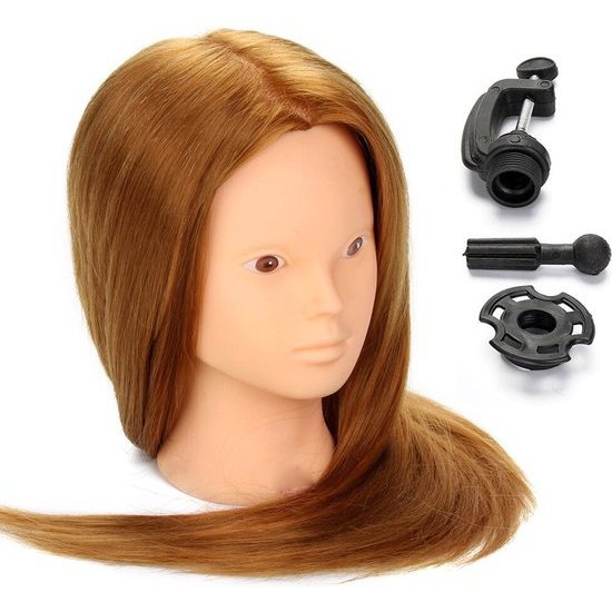 Tête de coiffure -Tête de formation professionnelle - Maquillage, Coiffure, Mannequin - 60% Vrais Cheveux - Longueur 56 cm - Incl. Pince de table - Femelle - Marron/Rouge