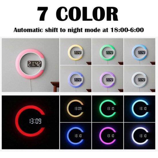 Horloge murale numérique LED - horloge 3D - numérique - avec télécommande - lampe RGB