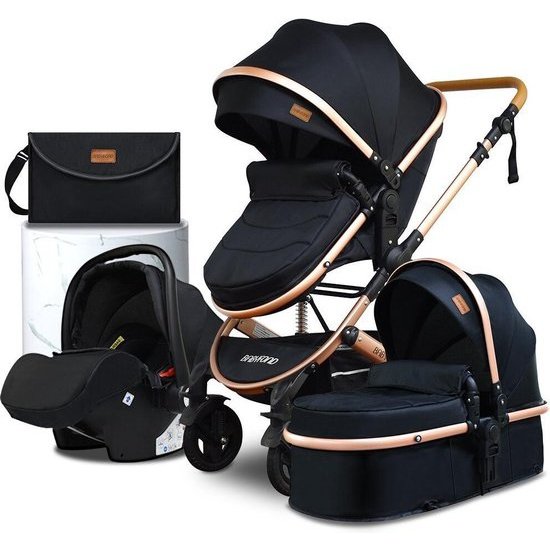 Luxe Kinderwagen | 4-in-1 | Wandelwagen | Opvouwbaar | Buggy | Verstelbaar | Maxi Cosi | 0 tot 36 Maanden | Zwart