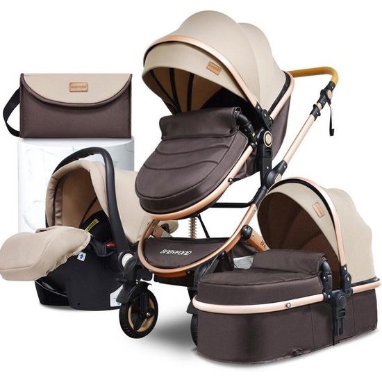 Luxe Kinderwagen | 4-in-1 | Wandelwagen | Opvouwbaar | Buggy | Verstelbaar | Maxi Cosi | 0 tot 36 Maanden | Khaki