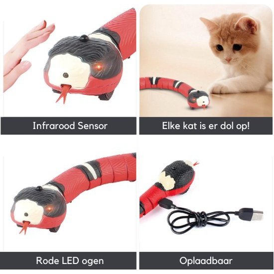 Ravan Interactief Kattenspeeltje De Rode Slang - Kattenspeelgoed - Bewegend Speelgoed - USB Oplaadbaar - Rood