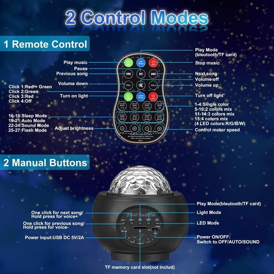 AMBOTHER - LED Galaxy Projector Nachtlampje - Star Party Lamp - Starry Laser - Muziek Licht+Afstandsbediening -2022 Top deals