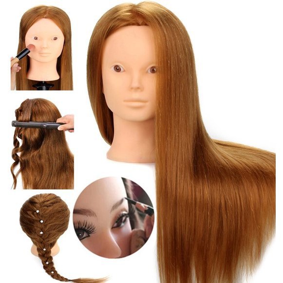 Kaphoofd -Professionele Oefenhoofd - Make Up, Haar, Oefenpop - 60% Echt Haar - Lengte 56 cm - Incl. Tafelklem - Vrouw - Bruin/Rossig