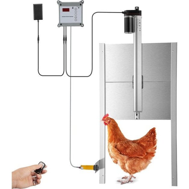 Automatische kippenluik | 110-220V | Met timer | Hokopener | Met lichtsensor | RVS | IP44 | Met 2 afstandsbedieningen | 32.5 x 59cm