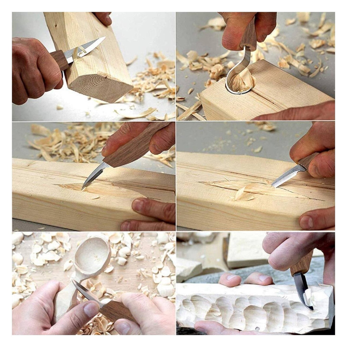 Set de cuțite pentru sculptură în nuci, 7 bucăți, instrument de modelare pentru sculptură manuală, set de instrumente de mână, pentru decojire, sculptură în lemn, lingură sculpturală, tăietor de sculptură