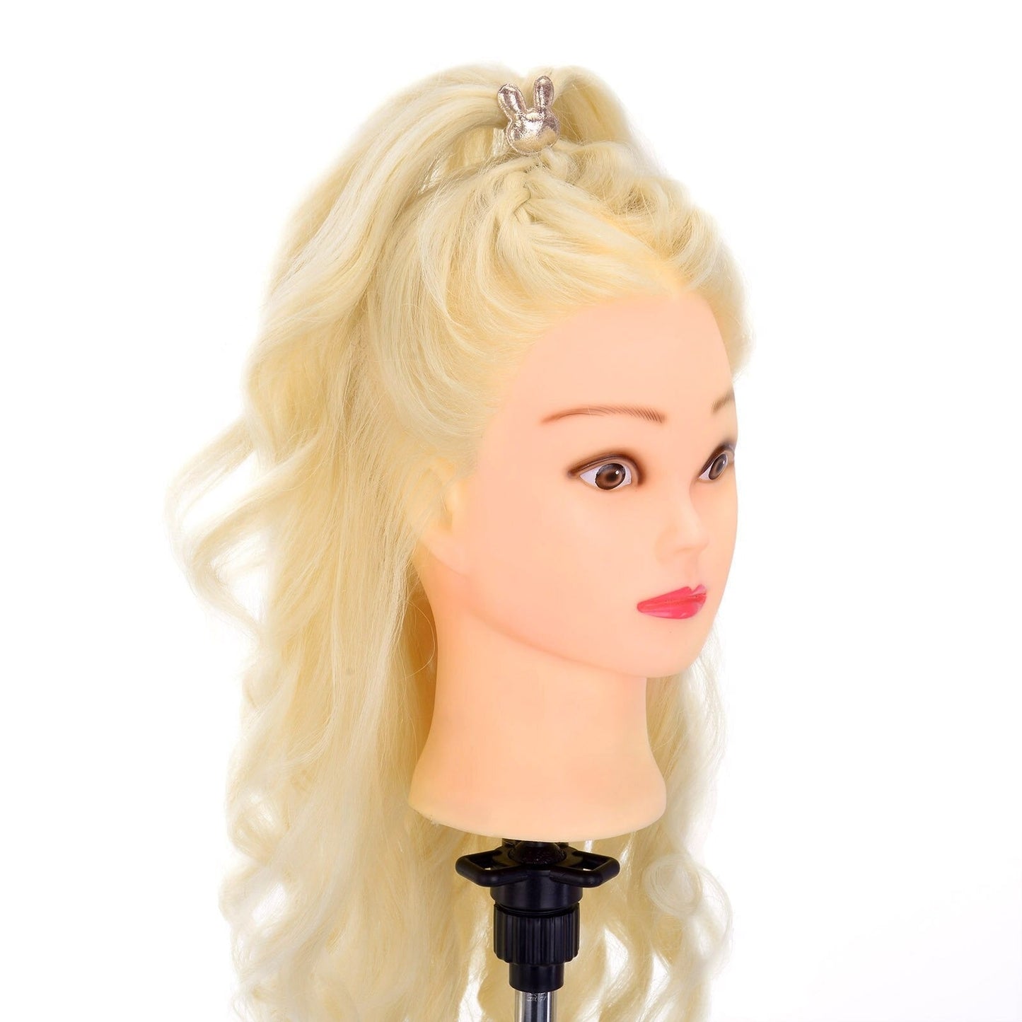 Tête de coiffure -Tête de formation professionnelle - Maquillage, Coiffure, Mannequin - 85% Vrais Cheveux - Longueur 66 cm - Incl. Pince de table - Femelle - Blanc