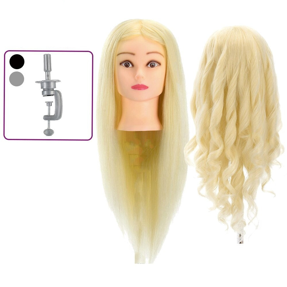 Kaphoofd -Professionele Oefenhoofd - Make Up, Haar, Oefenpop - 85% Echt Haar - Lengte 66 cm - Incl. Tafelklem - Vrouw - Wit